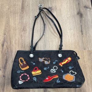 Brighton Black Shoulder Bag with Colorful Shopping Embroidery